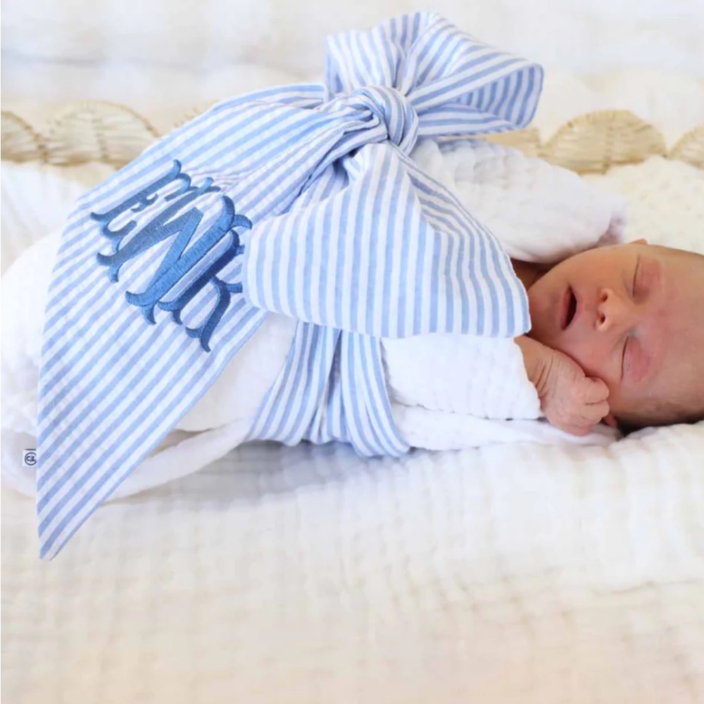 Mud Pie Blue Striped Baby Bow Swaddle